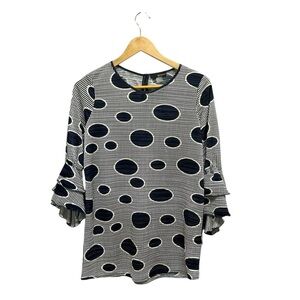 Renuar Blue Long Ruffle Sleeve Crinkled Blouse Suze S